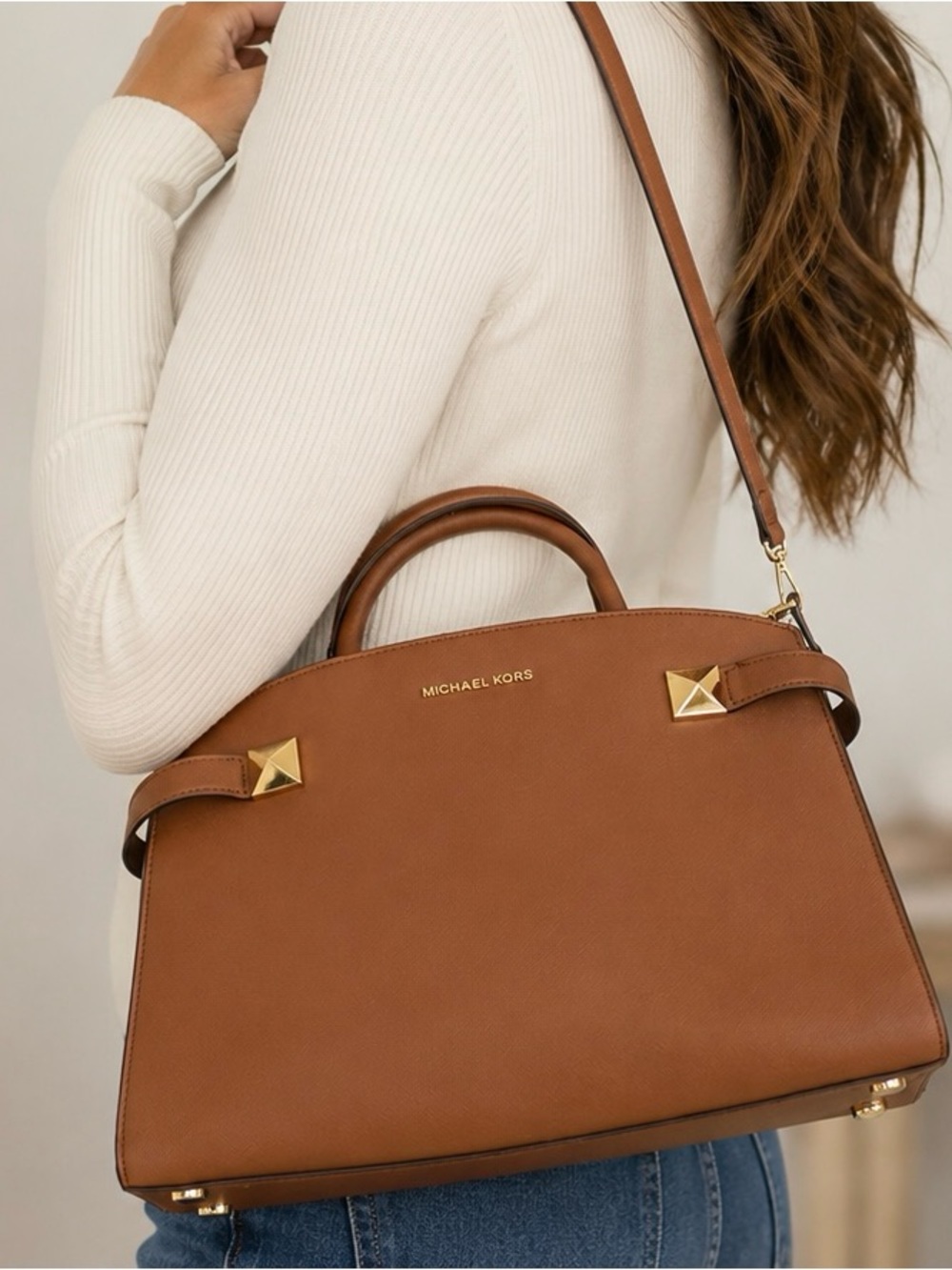 Michael Kors Kala Satchel Crossbody Brown Bag Purse EUC